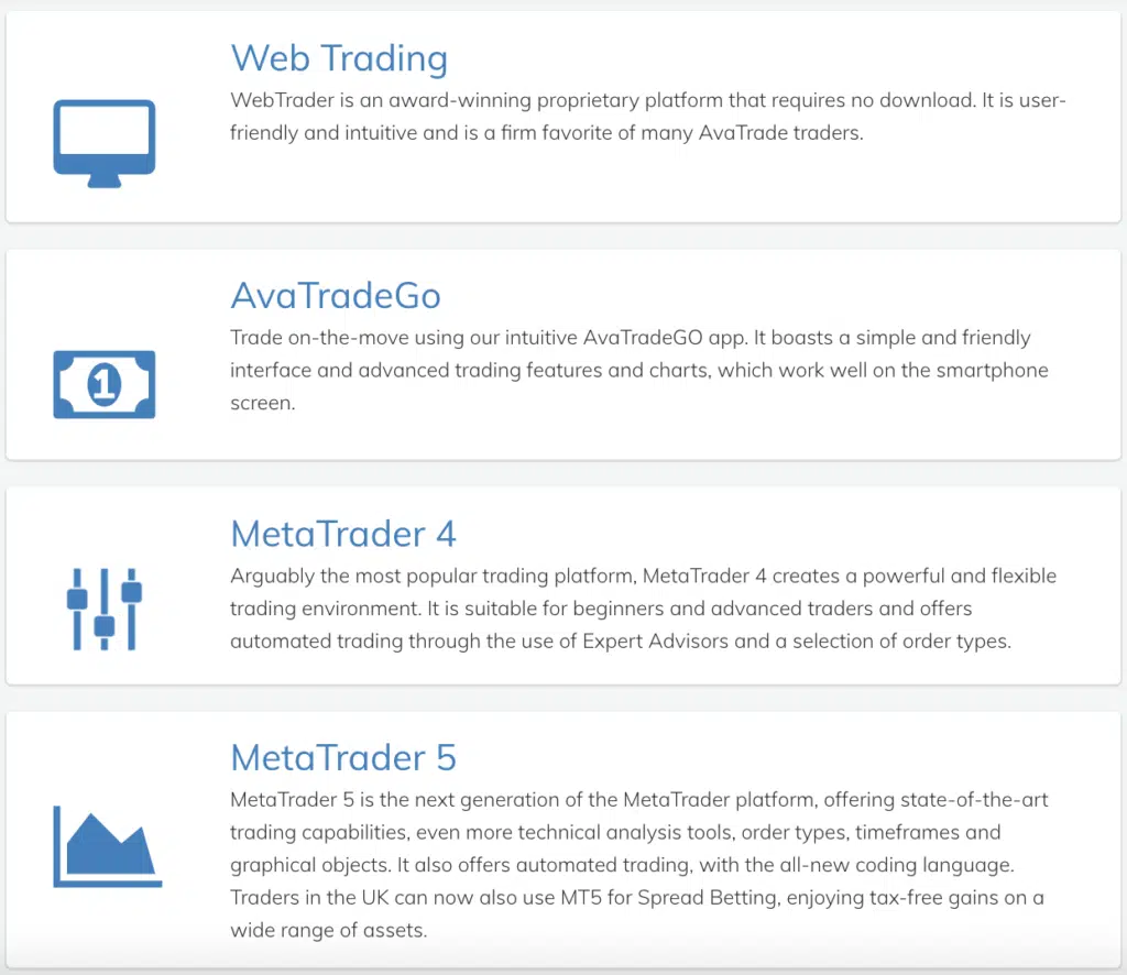 แพลตฟอร์มที่รองรับ AvaTrade